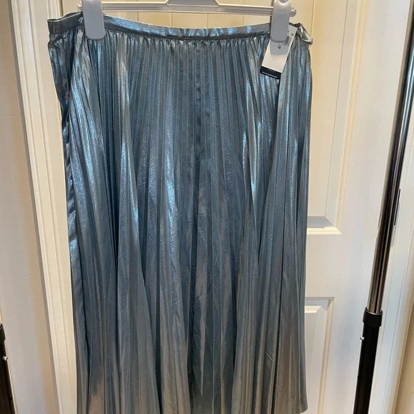 Lauren Ralph Lauren Suzy Metallic Chiffon Midi A-Line Pleated Skirt